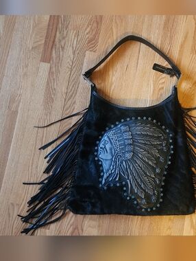 Raviani Black Hair On Studded Chief Handbag NWT